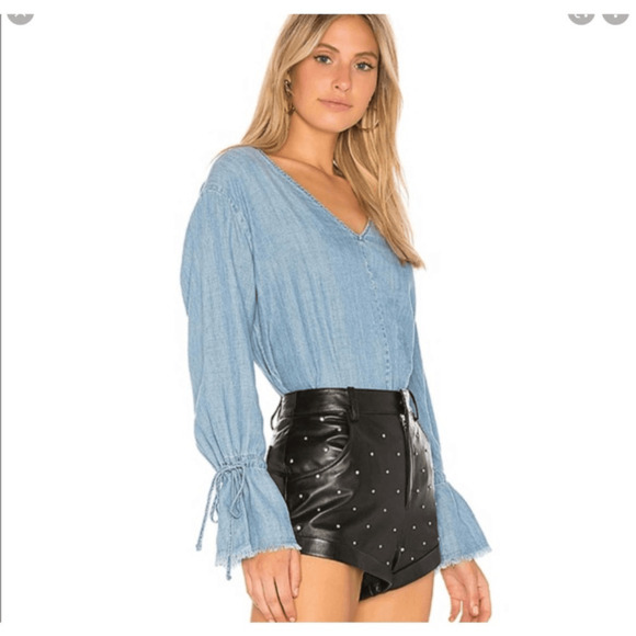 Rails Zimi Linen blend chambray top vintage blue bell sleeve womens small s - Picture 6 of 7